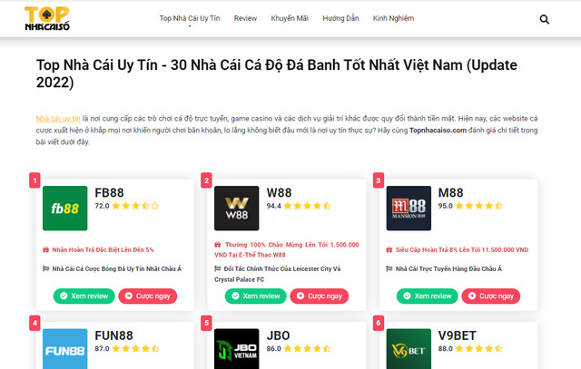 Top nhà cái số cung cấp review chi tiết về các nhà cái uy tín